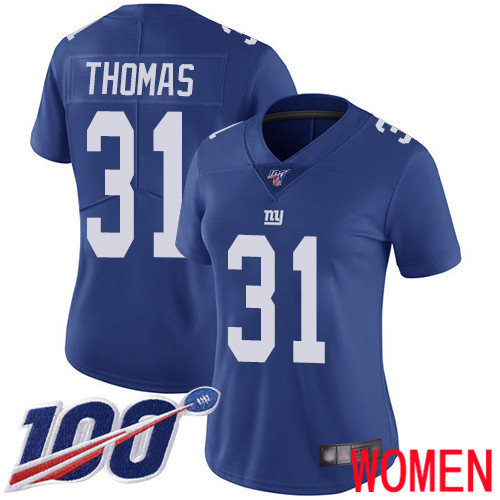Women New York Giants #31 Michael Thomas Royal Blue Team Color Vapor Untouchable Limited Player 100th Season Football NFL Jersey